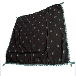 Black Scarf with Green Palm Tree Pattern